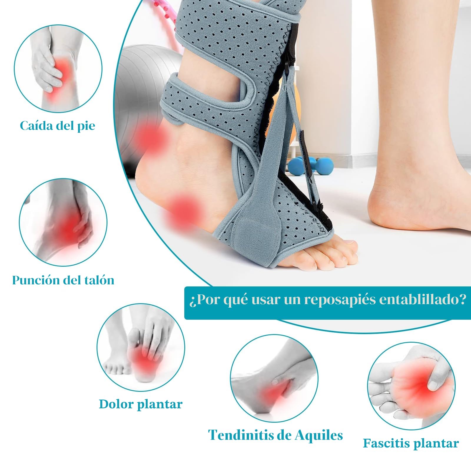 Ferula Nocturna Fascitis Plantar 3 Correas Soporte Ajustables Transpirable Férula Pie Tobillera Con Arqueado Para Tendinitis De Aquiles, Caída Del Pie, Problemas En El Talón Del Tobillo