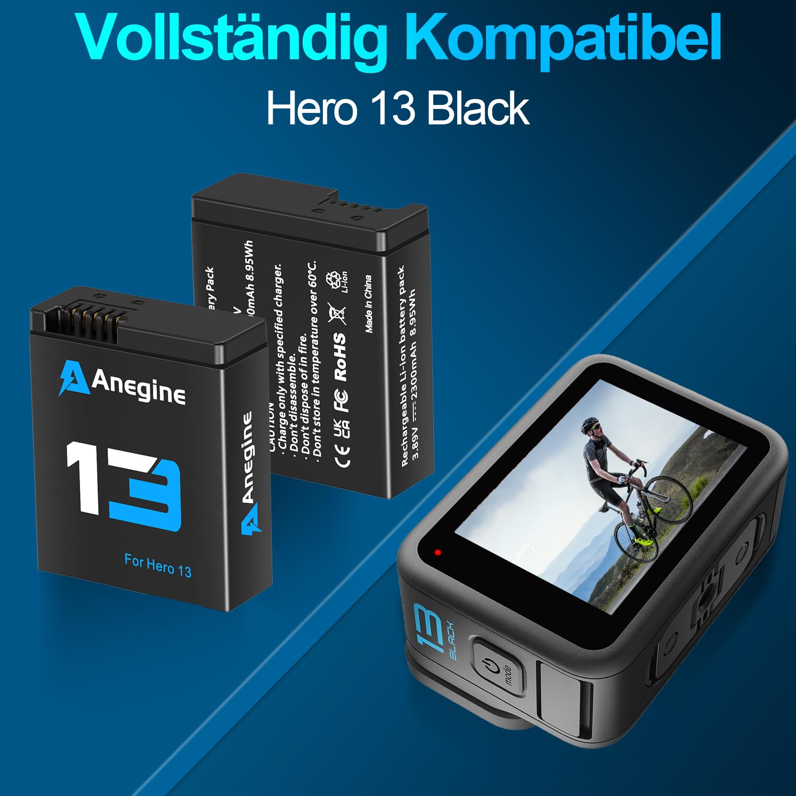 Batteria Rechargeable Hero 13 2300mAh Dual USB Pack of 2 - Dettaglio