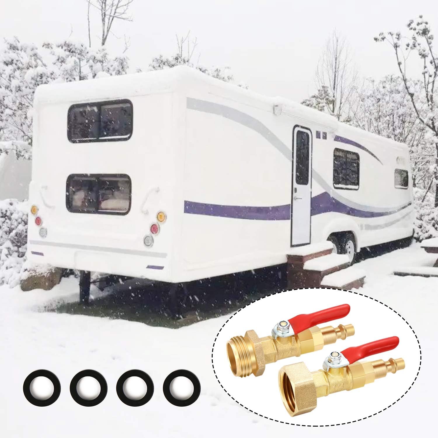 Wellvo 6 PCS RV Winterize Blowout Adapter with 1/4" Male Quick Connect Plug and 3/4" Male GHT Thread, Wintering Quick Fitting with Ball Valve for Winterize RV Boat Camper Trailer