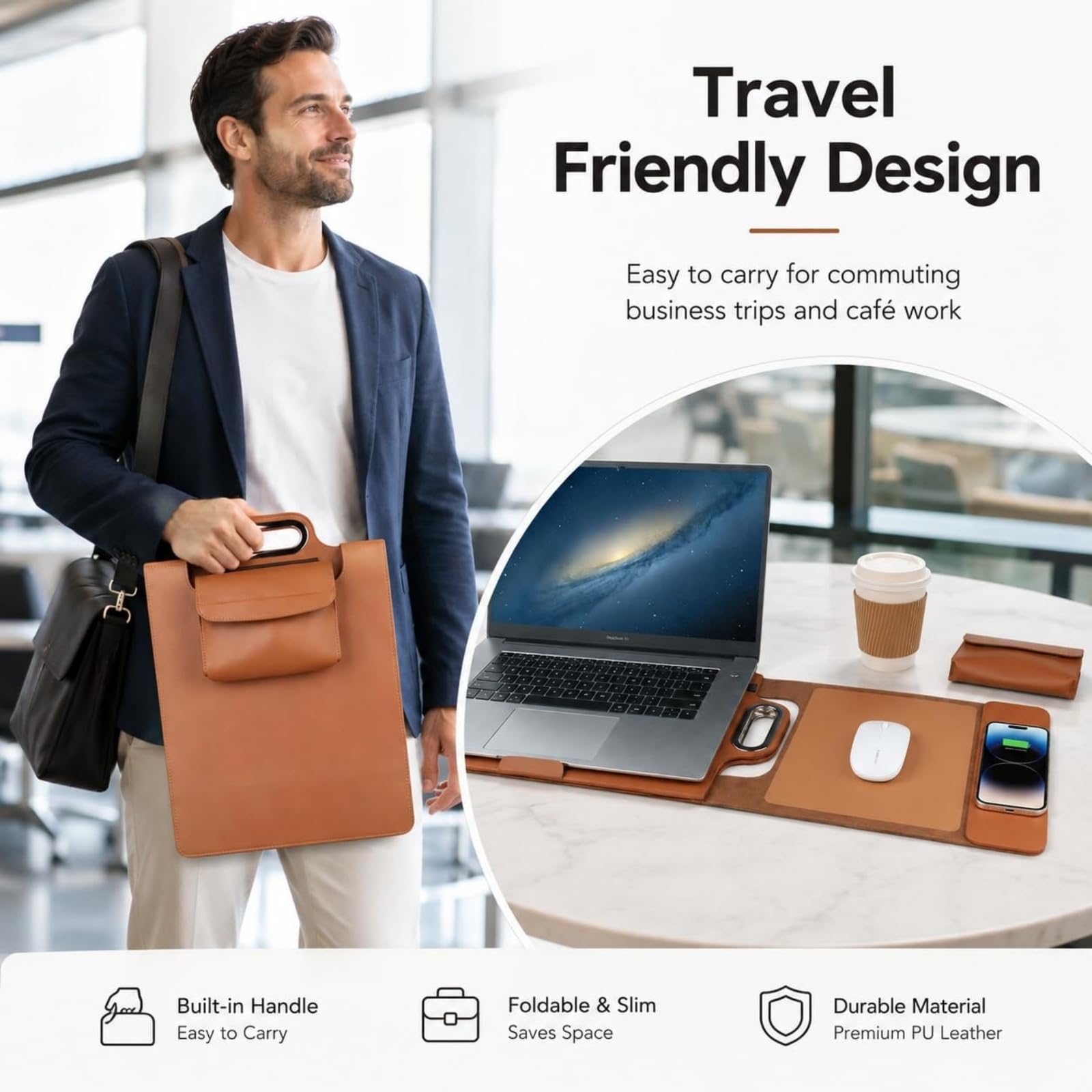 Borsa Portafoglio Pc Con Ricarica Wireless 15W Custodia Per Computer | Custodia Supporto E Tappetino Mouse Per Notebook 15,6 16 Pollici, Stazione Per Smart Working, Per Uffici Studi Viaggi