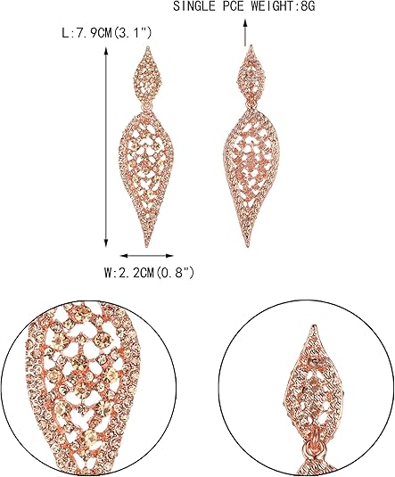 EVER FAITH Orecchini A Goccia In Cristallo Art Deco | Foglia Rotonda Con Strass | Argento 925 | Lunghezza 7,9 Cm