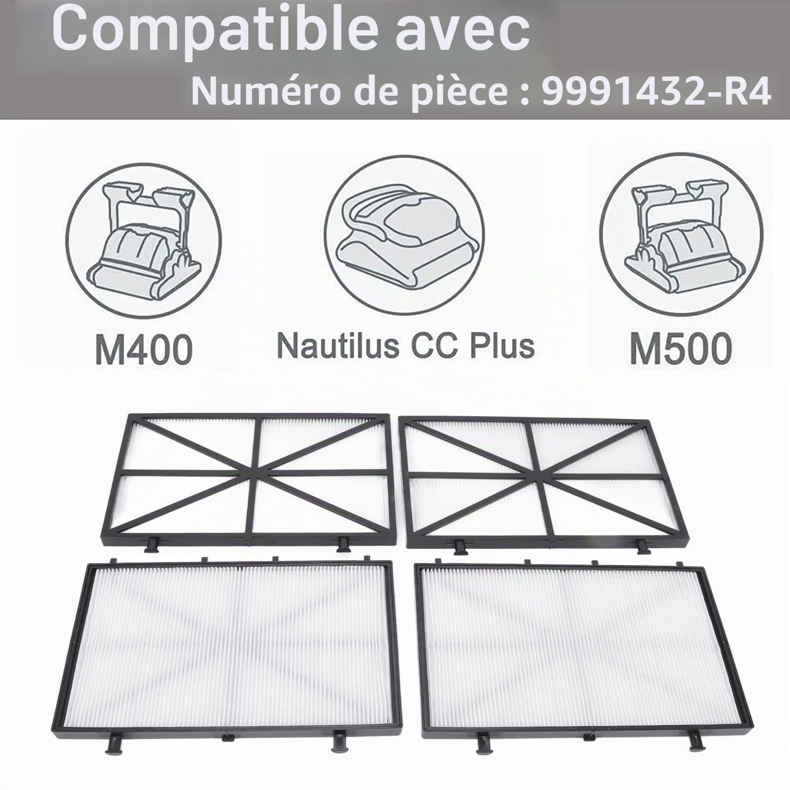 Filtres de Robot de Piscine, 4pcs Filtre Robot Dolphin M400/M500, Cartouches de Filtre à Ressort, filtres Ultra-Fins compatibles avec Dolphin Nautilus CC Plus, pour Nettoyeur de Piscine plissée