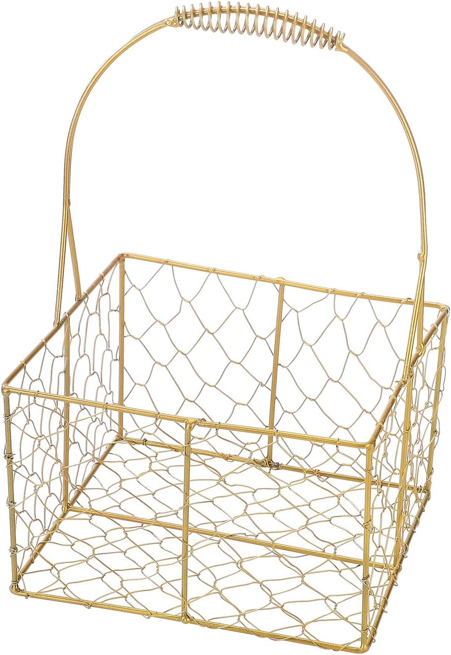 Keebgyy Metal Wedding Basket, Golden Iron Crafts Hand Gift Flower Basket, Handheld Flower Basket Flower Bundle Packaging Basket, Storage Basket with Handle, Flower Basket for Home Decorations(#2)