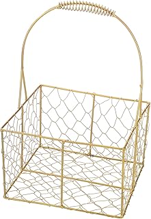 WIVAYE Flower Girl Baskets for Weddings, 7 Inch Metal Golden Wedding Basket with Handle Wire Storage Basket Wedding Ceremony Party Supplies