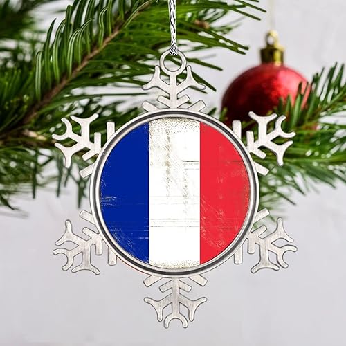Miniatura 2 de LITTLEGROVE SEEDS Adornos de copo de nieve con la bandera nacional de Francia, adornos de árbol de Navidad de Francia, recuerdo de la ciudad del