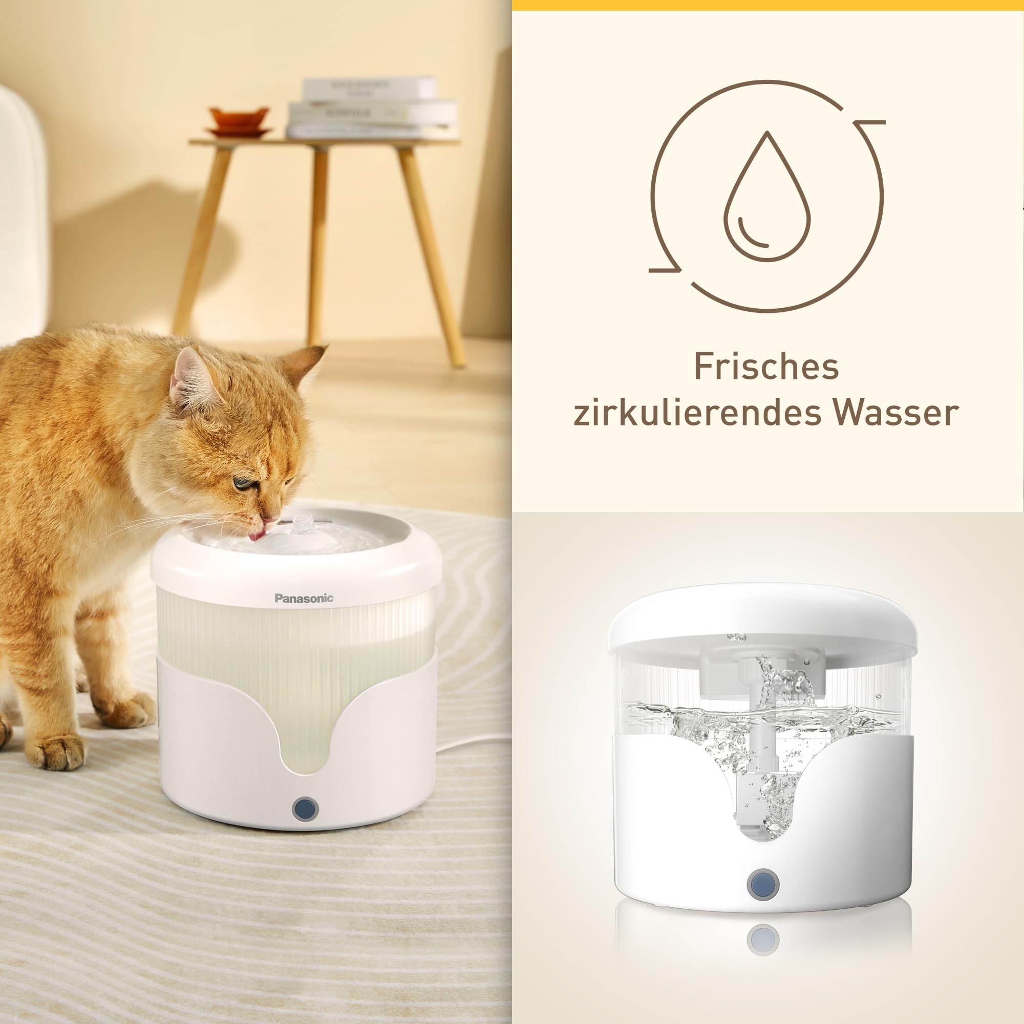 Panasonic CP-JNW01CW Trinkbrunnen für Haustiere, Wasserbrunnen für Katzen & kleine bis mittelgroße Hunde, 1,9 Liter Fassungsvermögen, 4-Lagen-Filter, leise, Zwei Brunnenmodi, Weiß