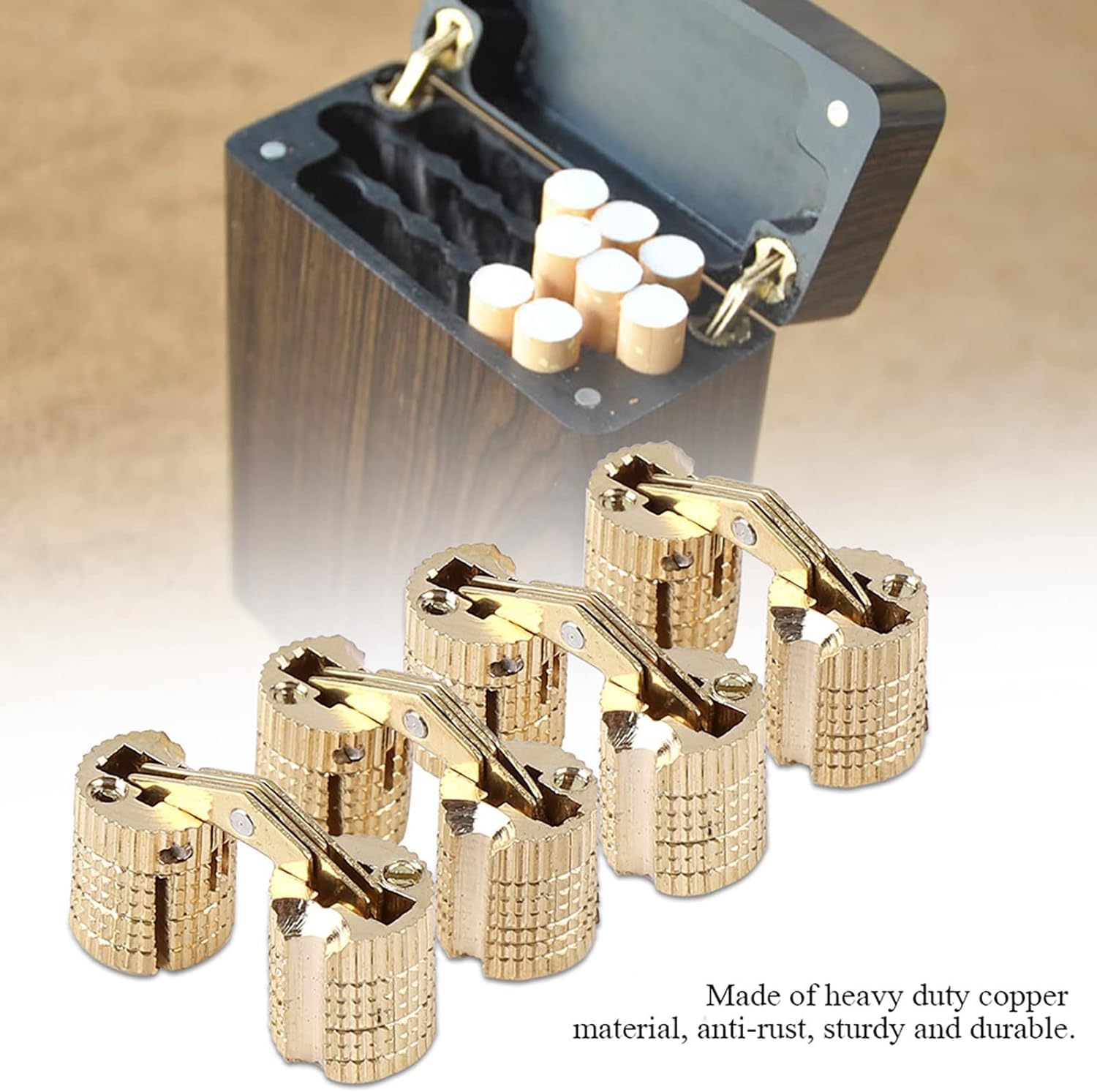 4 Pieces Copper Concealed Barrel Hinges, 10/12/14/16 mm Heavy-Duty Hinge Set, 180° Opening Angle - Image 3