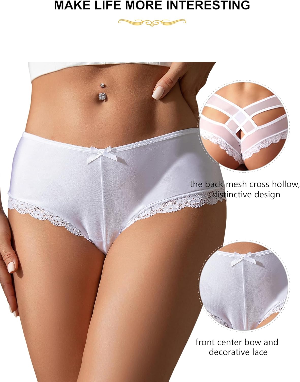 ohmydear Womens Sexy Cheeky Panties Lace Thongs Hipster Back Crisscross Strappy Underwear Plus Size Bikini Briefs XS-4XL - Image 5