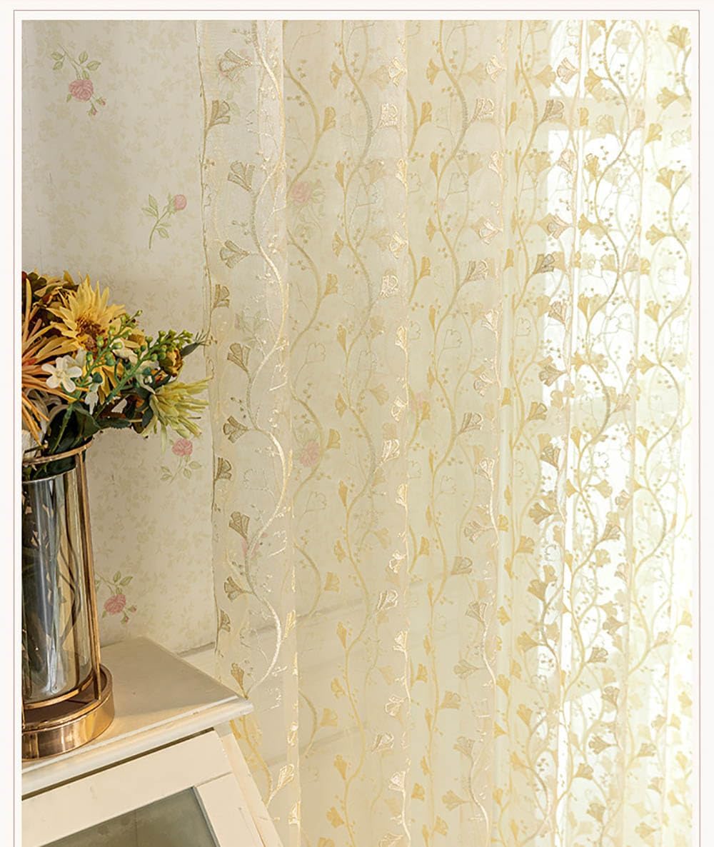 Sheer Curtains Bedroom Curtain Sheers Light Filtering Grommet Top Voile Curtains for Living Room Voile Drapes for Living Room, Bedroom (Beige Yellow,1 Piece 52Wx63H inch)