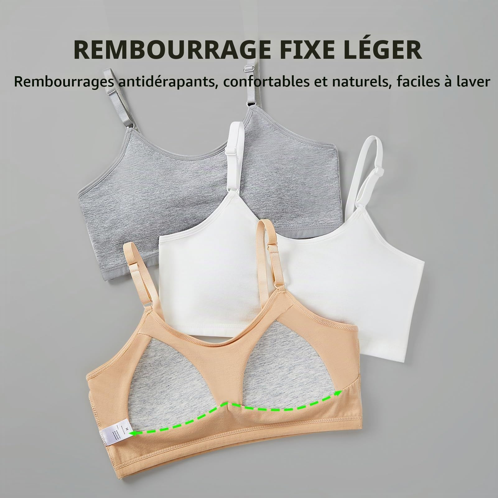 SALIA GIRL Soutiens-Gorge Camisoles de Sport en Coton pour Adolescentes, Tailles 10 à 16, avec Bretelles réglables et Coussinets Fixes