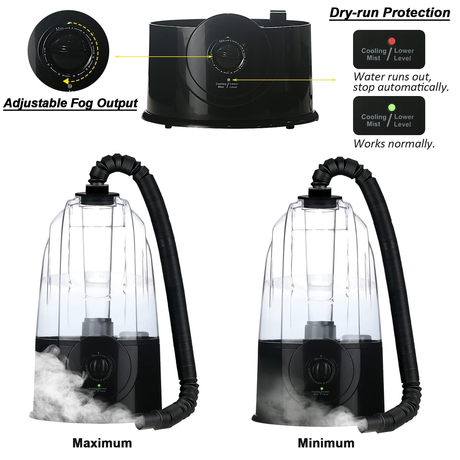 Coospider Reptilien Nebler Luftbefeuchter 3L, 380ml/h Hochleistung, Terrarium Vernebler mit 2 Verlängerungsschläuchen, Einstellbarer Nebel für Reptilien, Amphibien, Schlangen, Echsen
