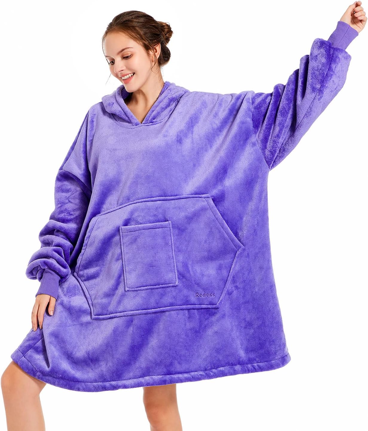 REDESS Blanket Hoodie Sweatshirt, Wearable Blanket Oversized Sherpa with sleeves and giant pocket, cozy hoodie for adults kids