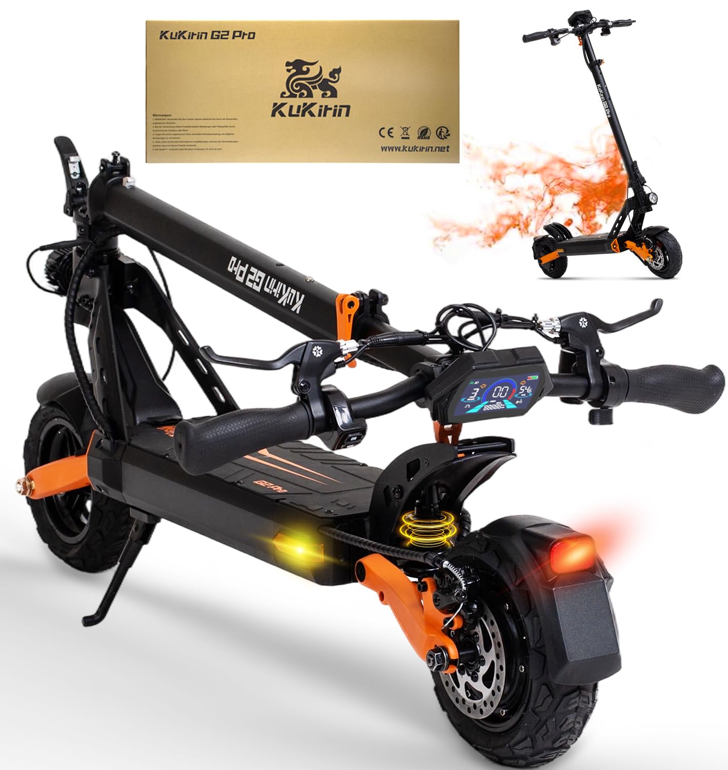 Kukirin E-Scooter mit Straßenzulassung für Erwachsene, Reichweite 35 Meilen, Doppelfederung, faltbar, 9 Zoll Reifen, Lenkerhöhe verstellbar, max. 20°, 120kg Tragkraft,ideal für Stadt & Offroad Pendeln