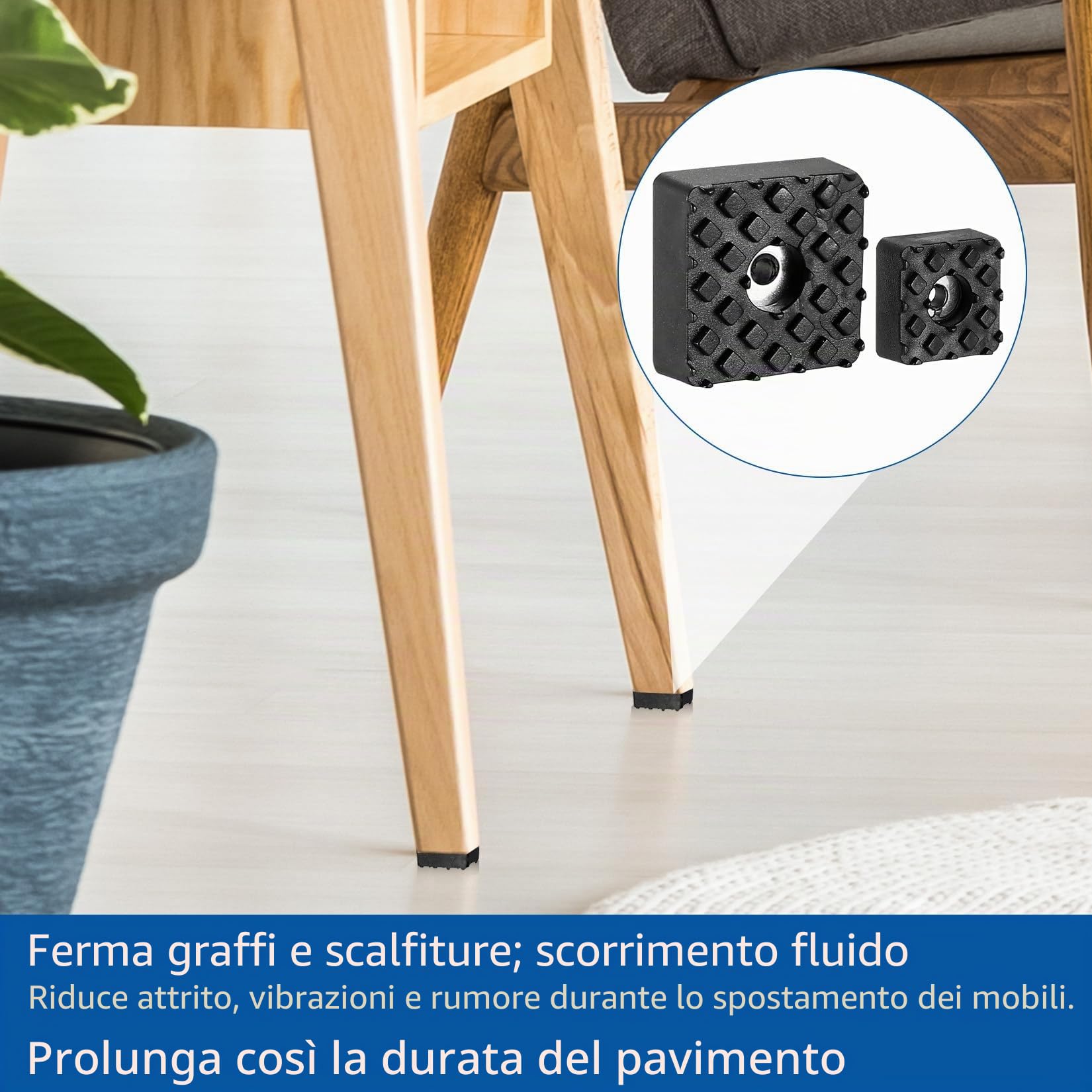 25 PzPiedini Gommini per Sedie, Piedini in Gomma per Mobili con Viti, Piedini per Sedie Antiscivolo Quadrati per Taglieri Tavoli Pavimenti da Tavolo (30 x 30 mm)