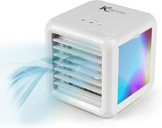 Kleeneze KL3139V2 Ice Cube Plus+ Mobile & Portable, Table Top Personal Space Air Cooler, 5 W, LED Lights, 3 Fan Speeds, 2 x 300 ml Water Tanks, USB Plug, Homes and Offices, White