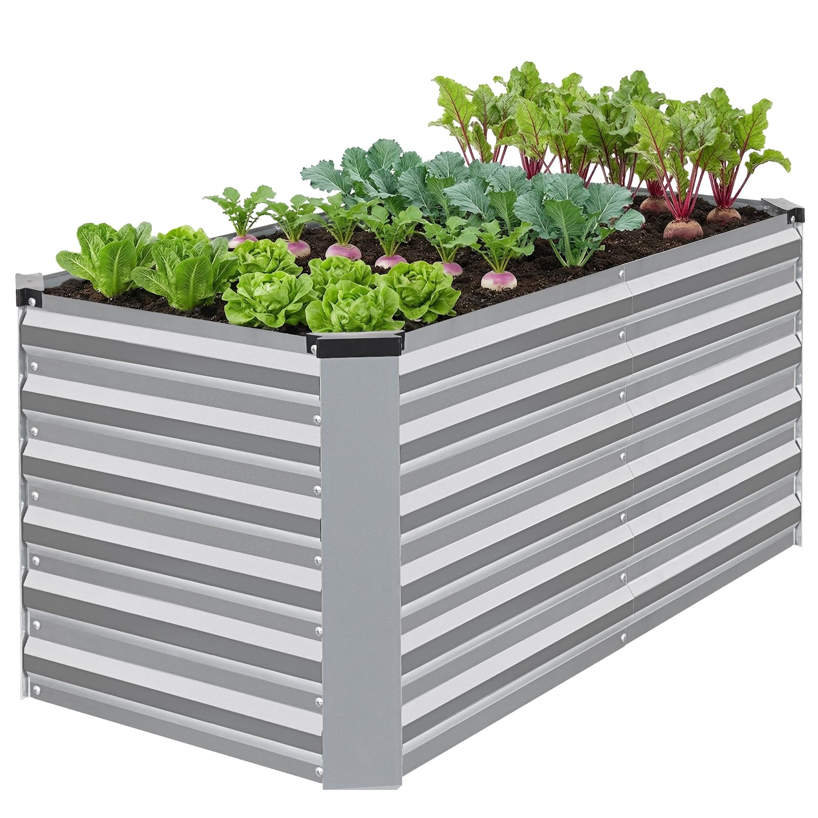Willow Weave Silver Raised Beds For Garden, Galvanized Steel Planters Outdoor For Growing Plants, Vegetables, Flowers And Herbs, 120X60x60cm,