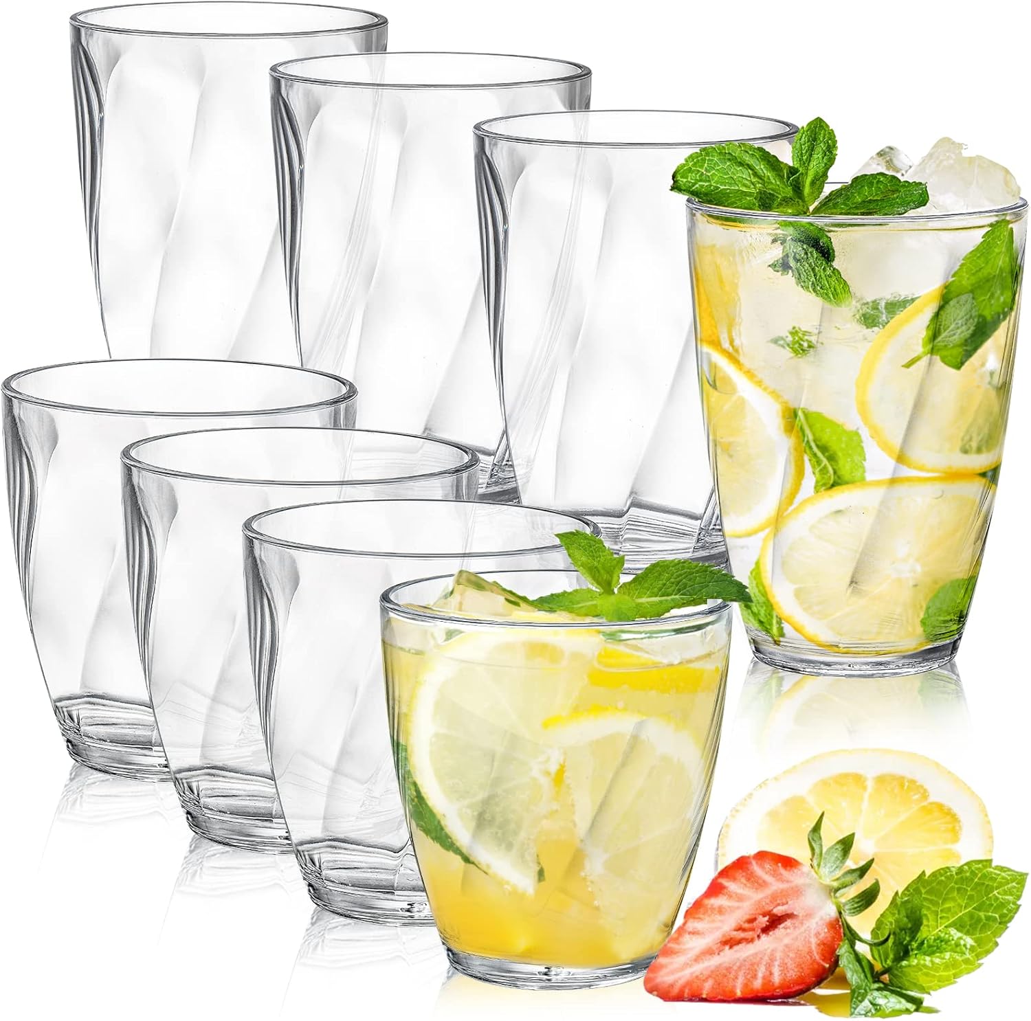 Lawei Set of 8 Plastic Drinking Glasses, 10oz and 13oz Reusable Shatterproof Drinking Tumblers, Unbreakable Acrylic Clear Cups for Water, Juice and Cocktails, Dishwasher-Safe, BPA-Free - Image 4