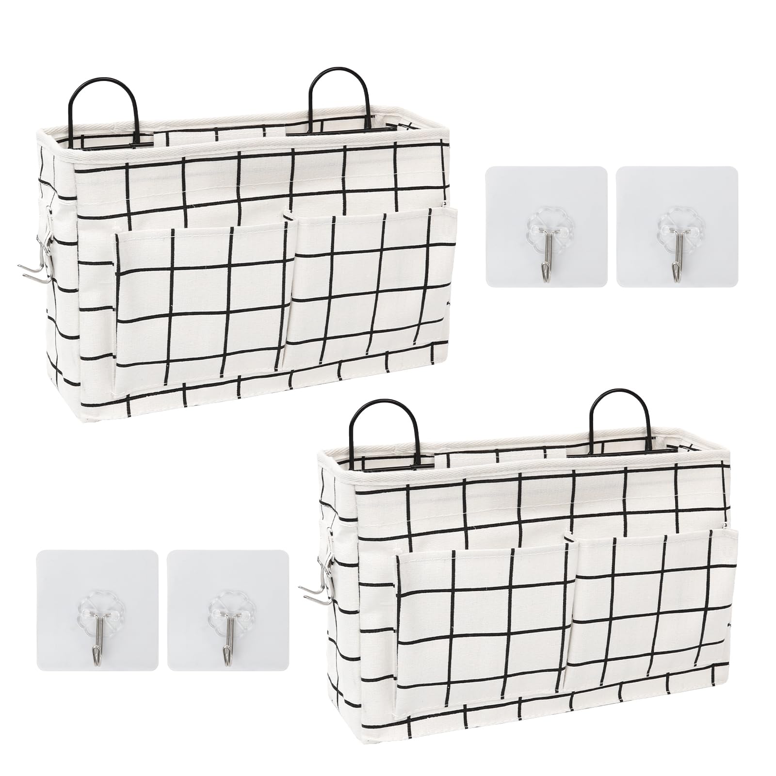 Bolsa de almacenamiento para colgar en la pared con gancho adhesivo, cestas de almacenamiento colgantes para armario con bolsillos, caja organizadora de algodón de lino impermeable para baño,