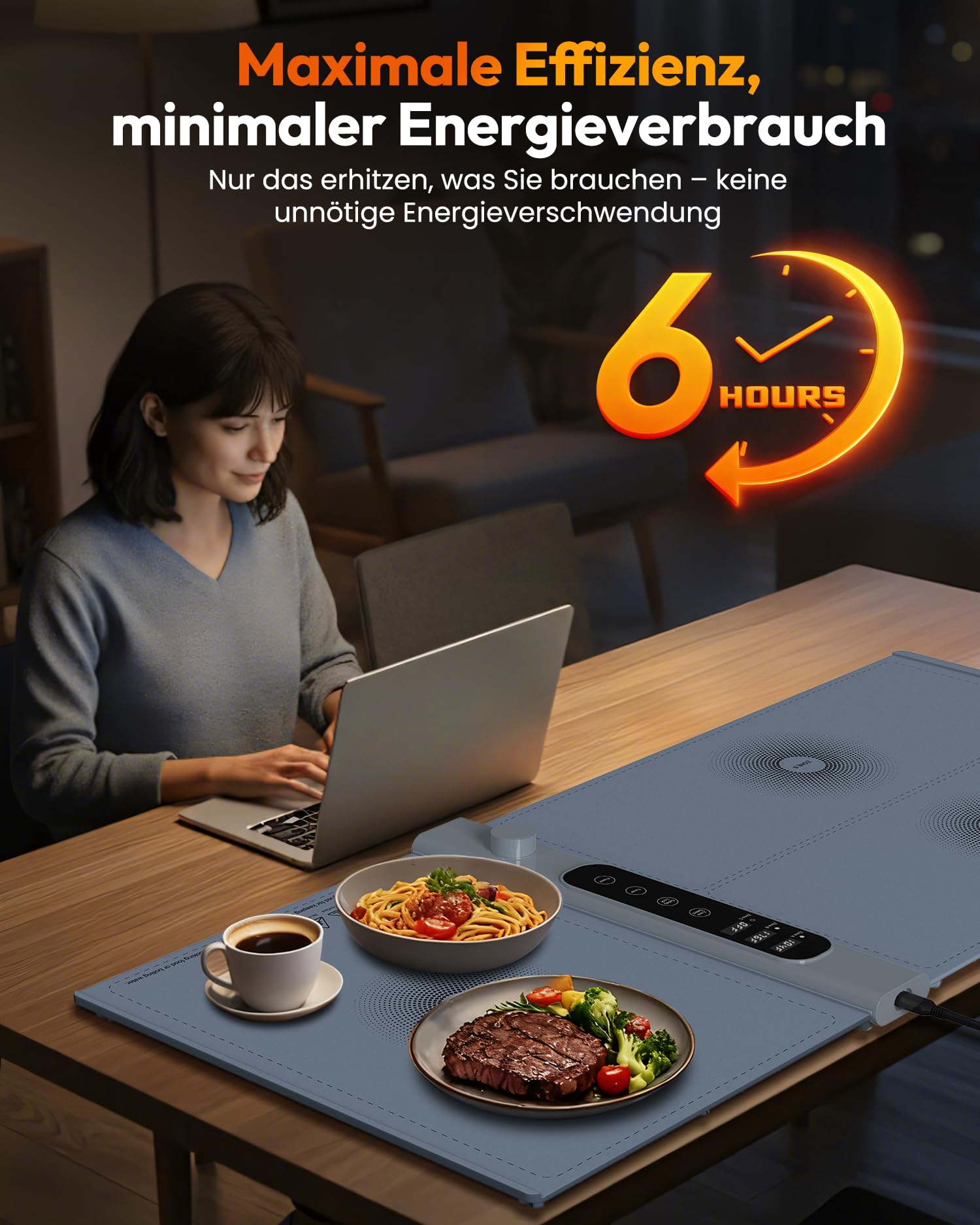 3-Zonen unabhängige Warmhalteplatte für Speisen 101×43 cm XXL, Elektrische Speisenwärmer mit 17 Temperaturstufen & 1–6 h Timer, Silikon-Rollbarer Buffetwärmer & Wärmeplatte Essen für Party-Buffets