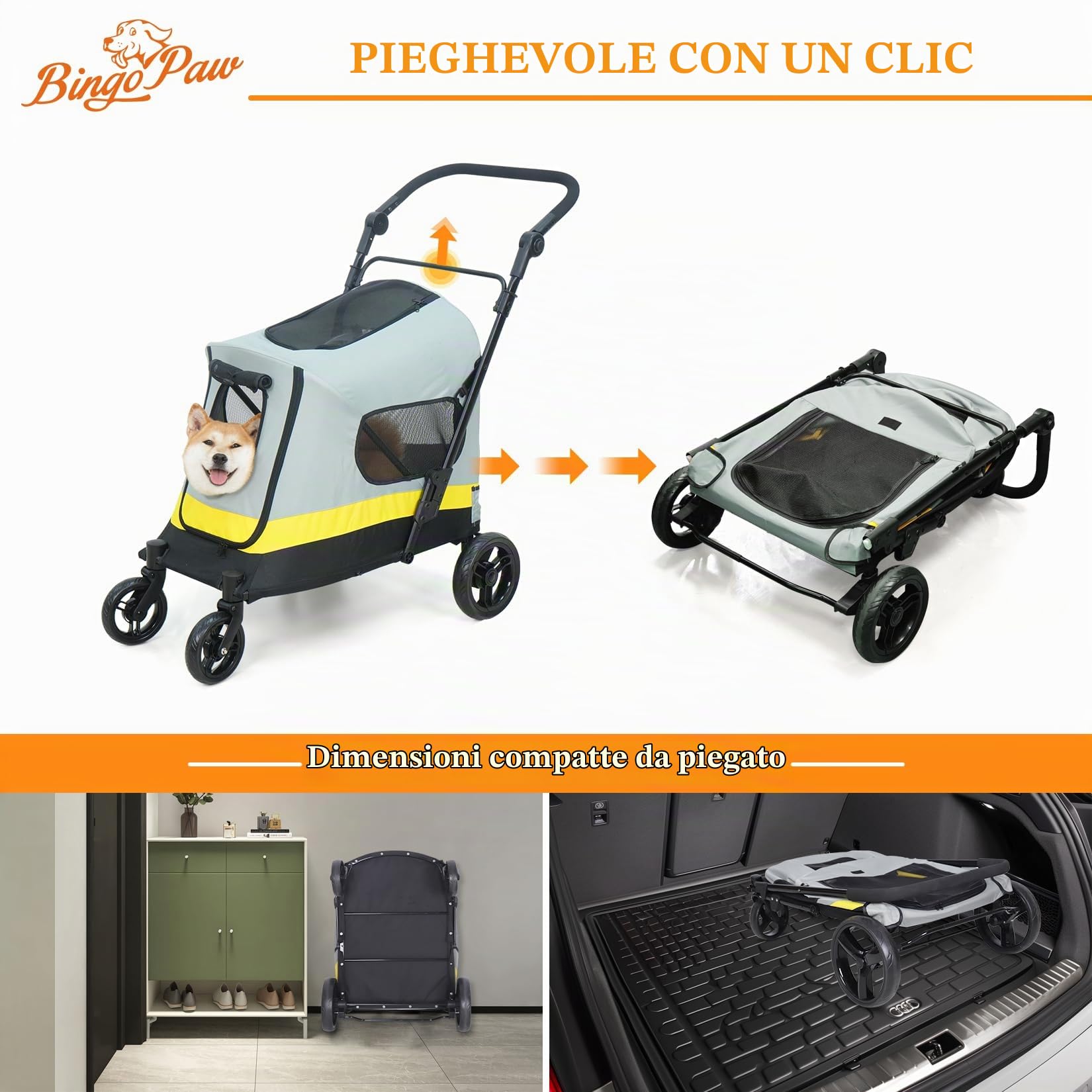 Passeggino per cani Taglia Piccola Fino a 20 kg Pieghevole Un Clic