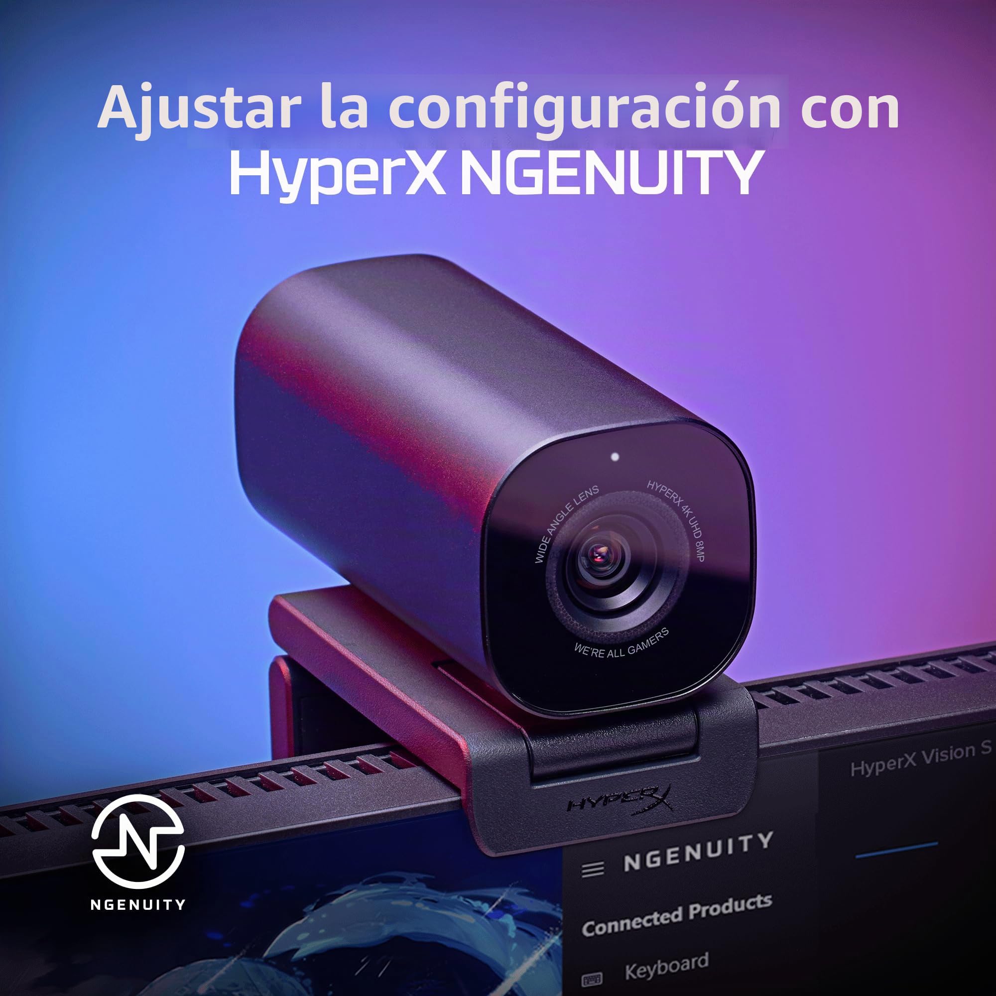 HyperX Vision S - Webcam para Streaming y creacion de Contenido, 4K a 30fps, FHD 1080p a 60fps, Youtube, Gaming Twitch, PC/Mac, Negro