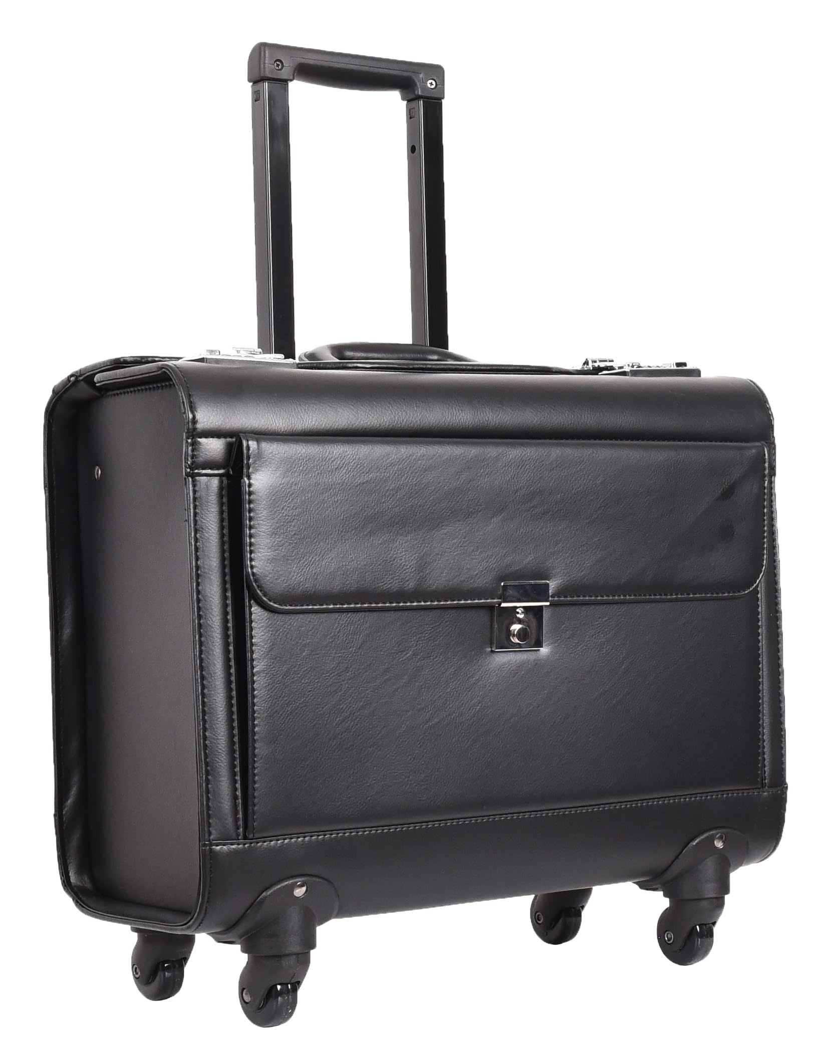 HLG416 - Funda de piel con 4 ruedas, diseño de piloto de aviación, estilo empresarial, color negro, Black, L, Estuche Pilot
