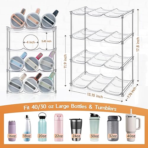 Miniatura 2 de Organizador de botellas de agua para vaso Stanley de 40 onzas, almacenamiento apilable de vasos, paquete de 3 organizadores de botellas de agua para