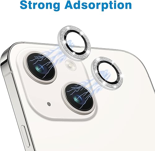 Miniatura 4 de Hsefo Protector de lente de cámara para iPhone 13 Mini y iPhone 13, cubierta de cámara de vidrio templado 9H con purpurina brillante, antiarañazos,