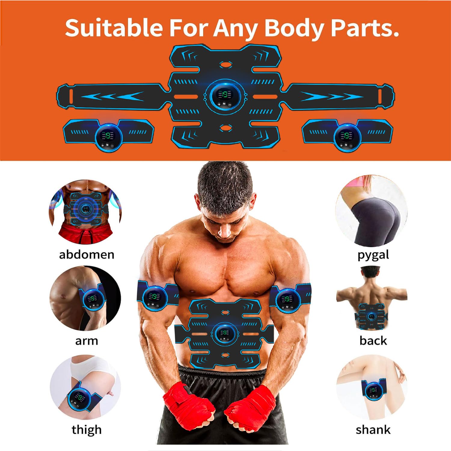 LEMENG Electrostimulateur Musculaire EMS - Ceinture Abdominale - 6 Modes, 9 Intensités - Rechargeable USB - Pour Abdos, Bras, Jambes