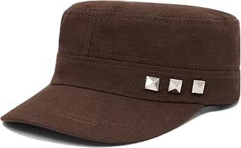 Cadet Army Cap Flat Top Hats Studded Military Caps for Men Women