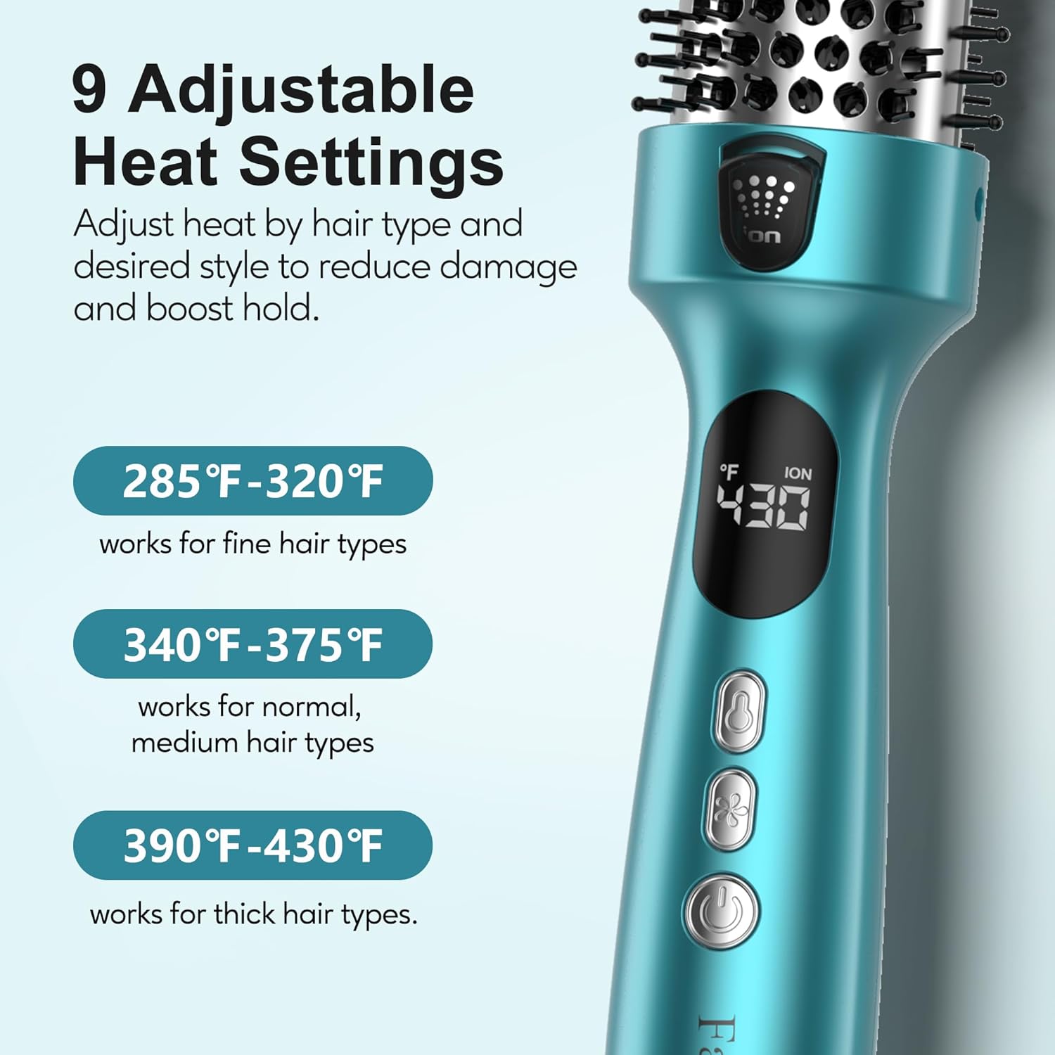 Farery Thermal Brush Extra Long Barrel with Cool Air, 1.5 Inch Heated Round Curling Brush for Big Bouncy Curls, Ceramic Curling Wand for Medium & Long Hair, 9 Adjustable Temps, Dual Voltage - Image 5