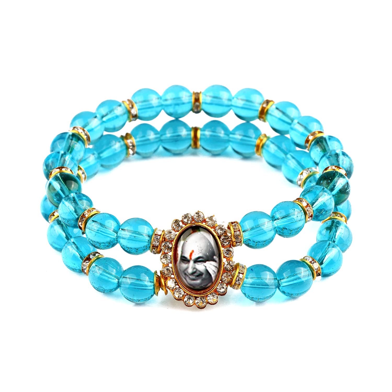 SATVIK 2 Pc Jai Guruji Swaroop Bracelet Double Layer Long Beads Handmade Pearl Bracelets Jai Chhatarpur Guruji Blessing Shukrana Satsang Jai Guru Ji Maharaj Positive Vibes Bulk Return Gifts