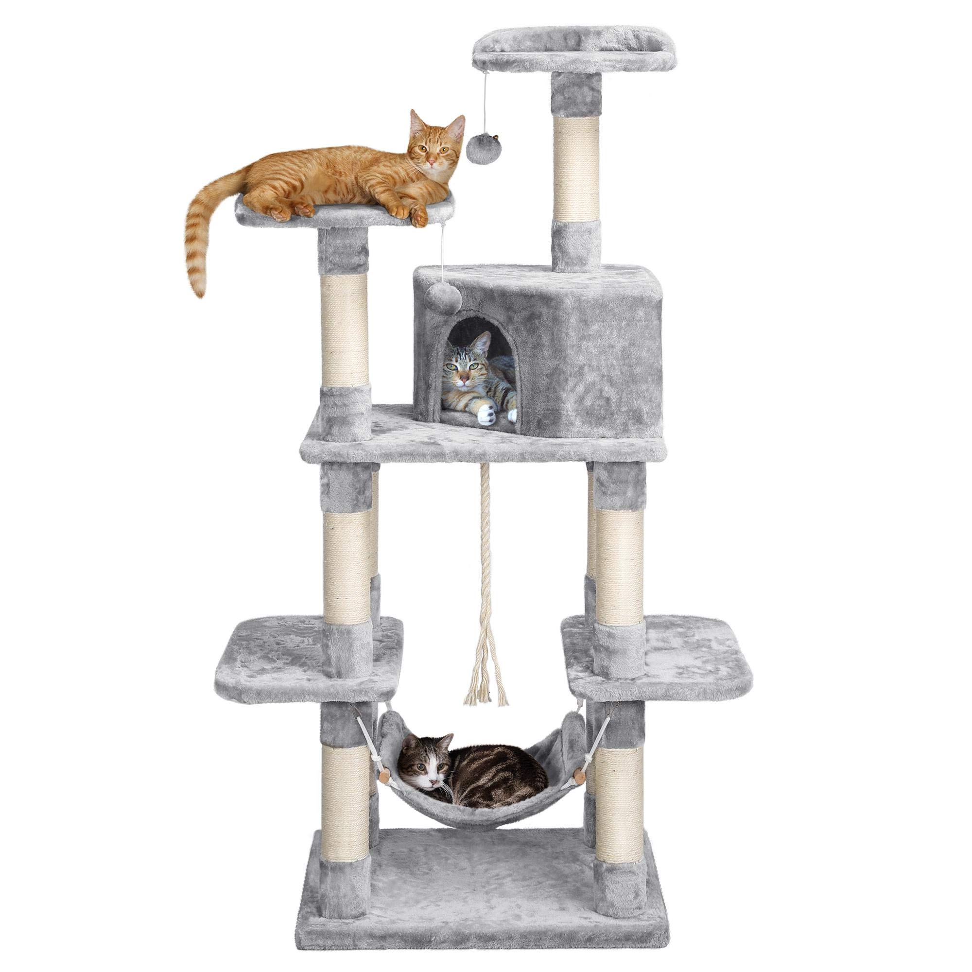 YAHEETECH Cat Tree Cat Condo 58.5 Inches Modern Cat Activity Tree House Furniture for Large Cats with Scratching Post and Hammock