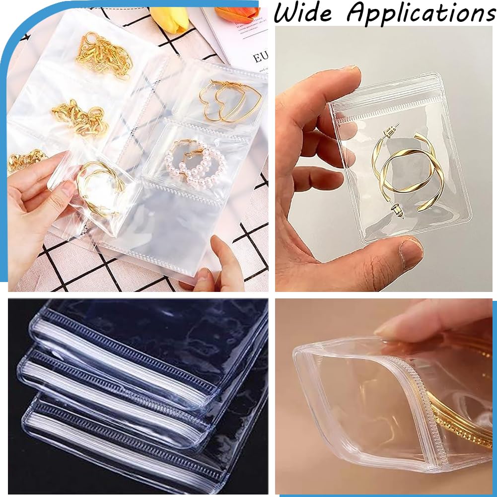 SOFPLATE 100Pcs 2 X 2.8 Pouces Sacs à Bijoux En PVC Transparent Petit Sac à Bijoux Organisateur Pochette à Fermeture Éclair Auto Scellante Sac De Rangement Anti Ternissement Sacs D'Emballage Transpare