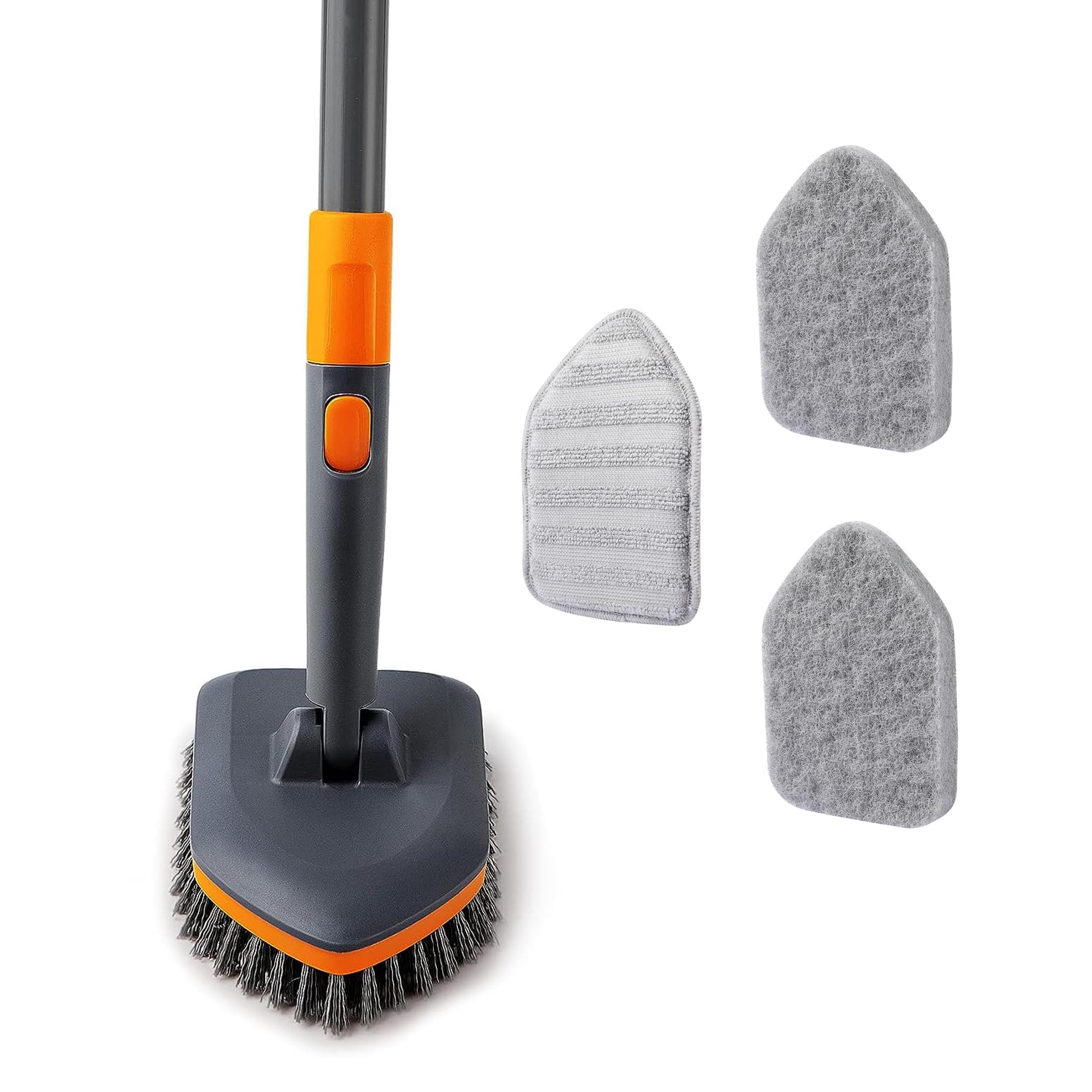 Tile Tub Scrubber Brush with 3 Different Function Cleaning Heads and 56" Extendable Long Handle-No Scratch Shower Scrubber for Cleaning Bathroom Kitchen Toilet Wall,Bathtub,Sink,Grey