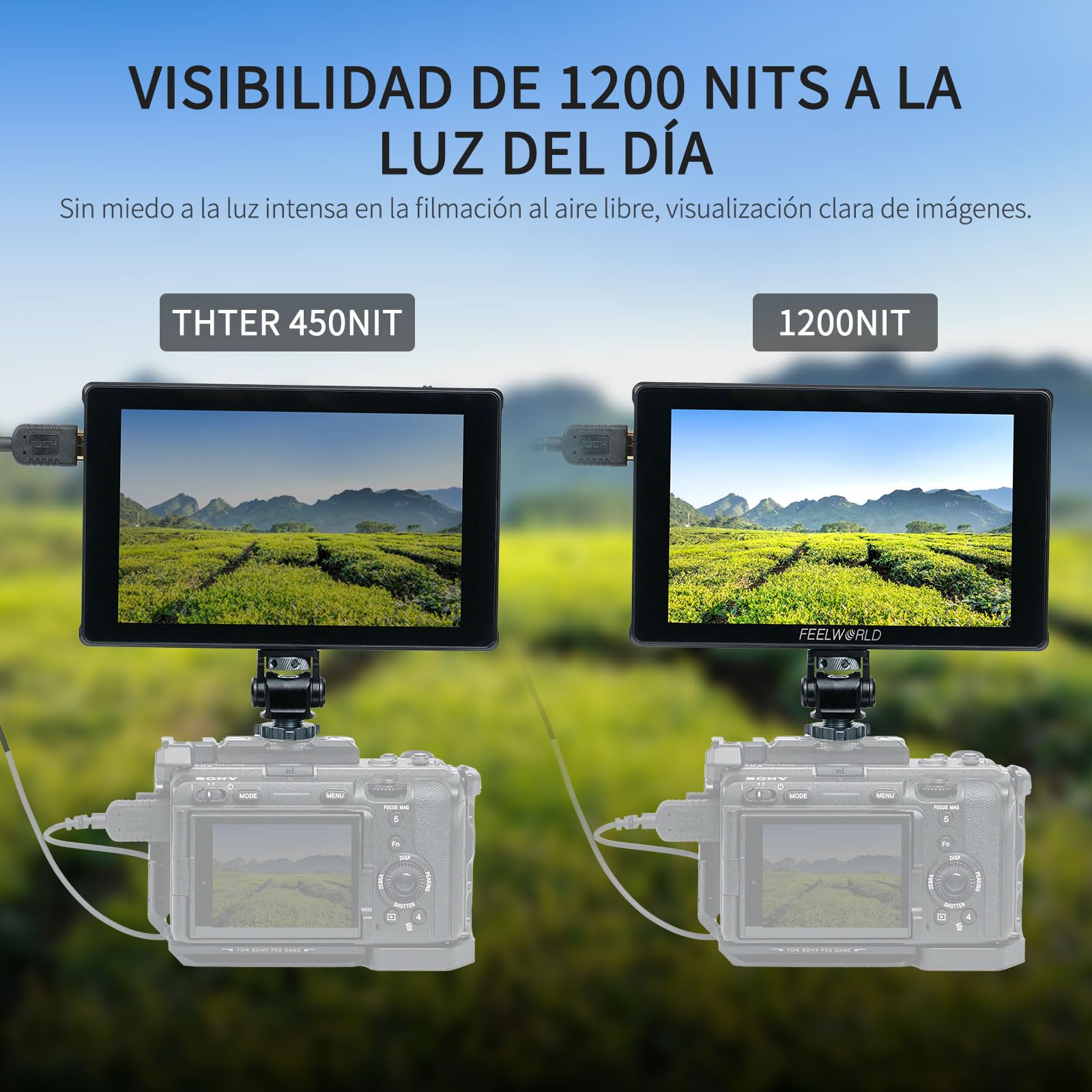 FEELWORLD F7 Plus Monitor de Campo para Cámara DSLR de 7 Pulgadas 1200nit Pantalla Táctil con 3D Lut F970 Alimentación Externa Kit de Instalación 1920x1200 4K 60Hz Entrada y Salida HDMI