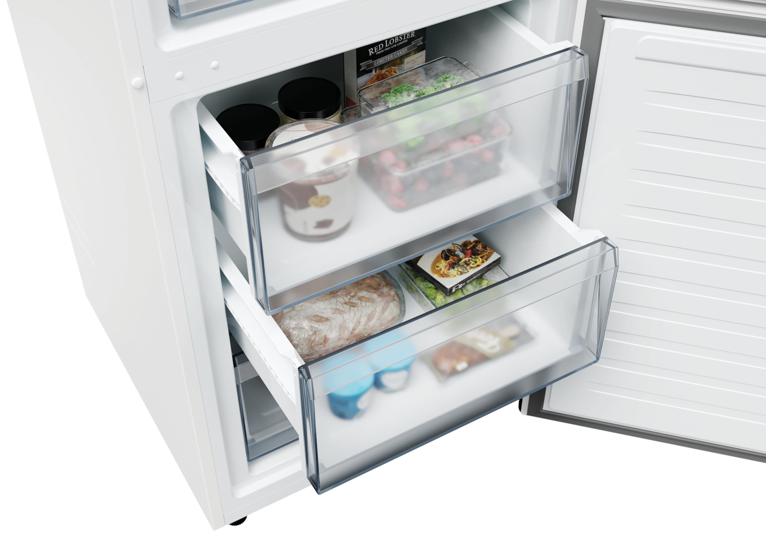 Candy Fresco 300 CNCQ2T618AW, Frigorífico Combi, Capacidad 355L, Total No Frost Circle+, Cajón Verdulero, Control Electrónico de temperatura, 60x185cm, Iluminación LED, Puerta Reversible, 38DB, Blanco