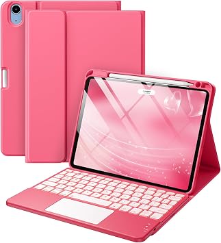 Harvopu for iPad Air 11 Inch & Air 5th/ 4th Generation Case with Keyboard | Multi-Touch Trackpad, 7-Color Backlit, Detachable Folio Keyboard Cover for Air 11-inch M4/M3/M2, Air 5/Air 4, Pink