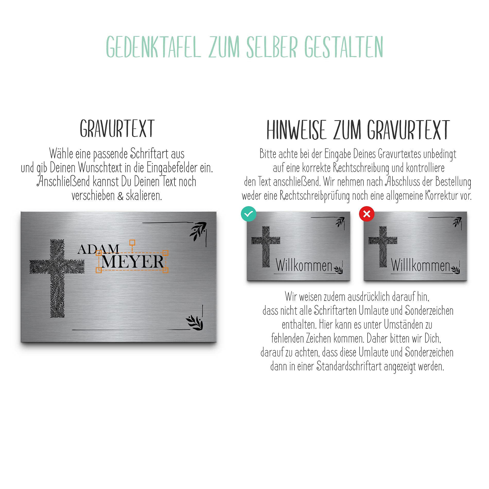 Grabplatte frei gestaltbar mit Texten | Grabstein aus Edelstahl für Menschen mit einem schönen Text | Edelstahl Tafel für den Außenbereich für Deinen Lieblingsmenschen