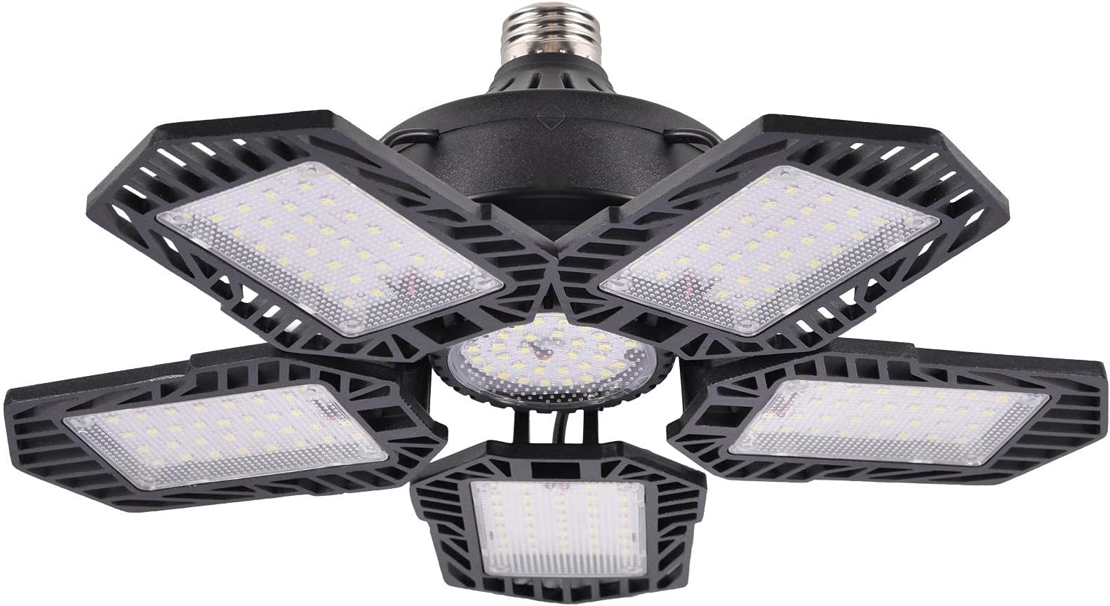 LED Garage Light, 300W Garage Ceiling Light with 5 Ultra Bright Adjustable Panels, E26/E27 Deformable LED Garage Ceiling Lights, LED Shop Lights for Warehouse, Workshop, Basement