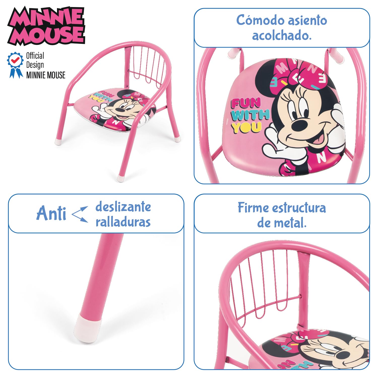 ARDITEX Silla Infantil Minnie Mouse Disney, Silla Metal 35,5 x 30 x 33,5 cm Rosa