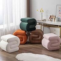 Vista 8 de FOXHUNTER Otomano Moderno Tapizado en Terciopelo, Cómodos Taburetes de Pie de Terciopelo, Exquisito Puf de Mesa Auxiliar Taburete Suave para Naranja