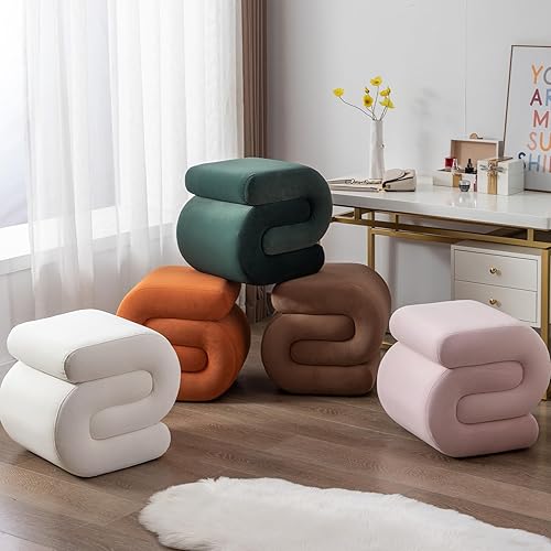 Miniatura 8 de FOXHUNTER Otomano Moderno Tapizado en Terciopelo, Cómodos Taburetes de Pie de Terciopelo, Exquisito Puf de Mesa Auxiliar Taburete Suave para