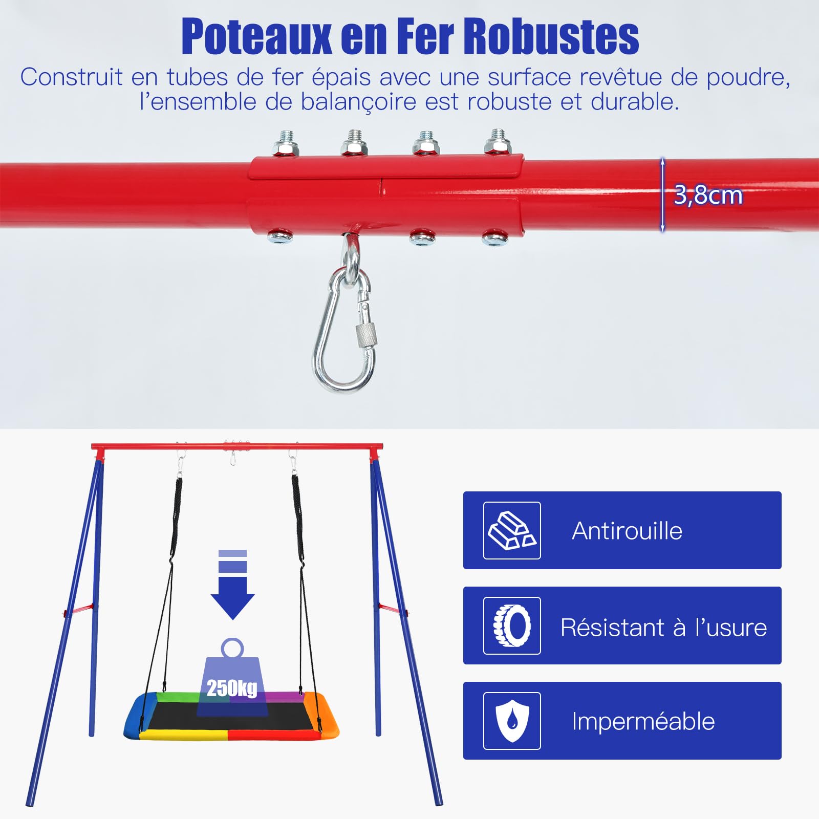 GOPLUS Portique Balançoire Extérieur,Support Balançoire Porche en Métal