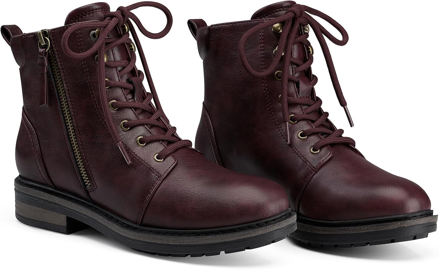 SHIBEVER Ankle Boots for Women Comfortable: Lace-up Flat Combat Boots Fall