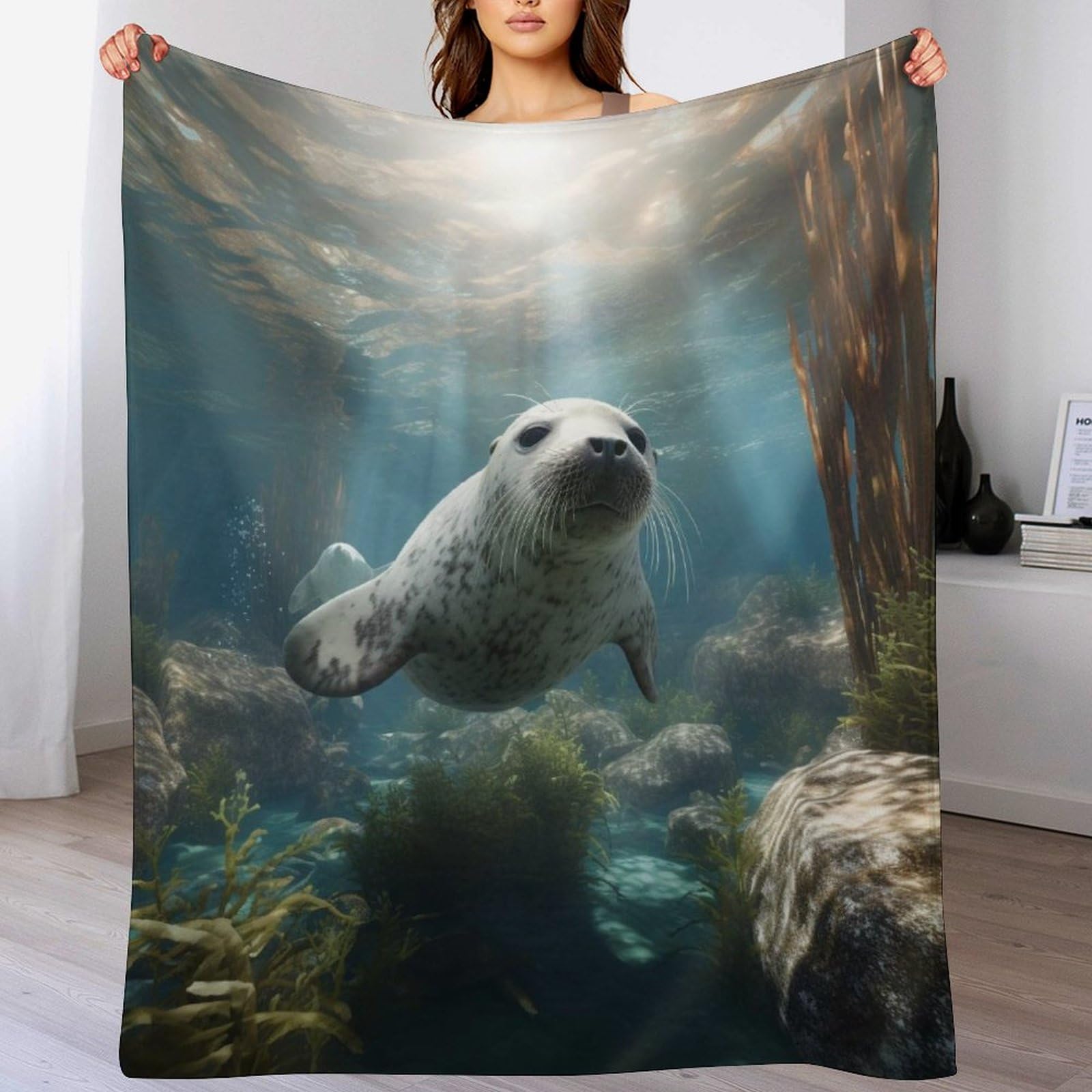 Couverture chaude phoque flannel 130x180cm anti-froid