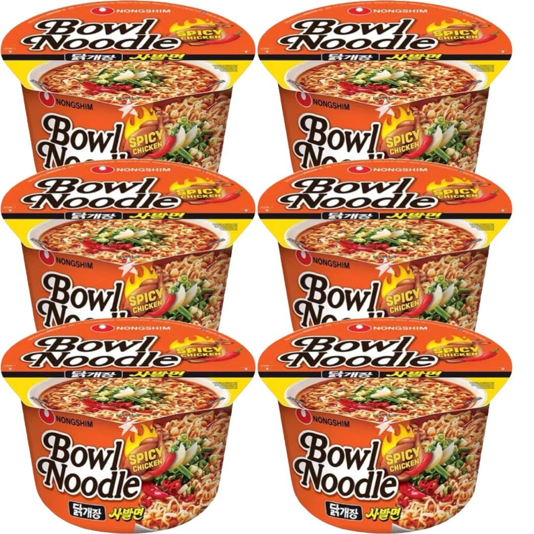 Nong Shim Spicy Chicken Bowl Noodle Soup Korean Instant Noodles 100g (Pack of 6)