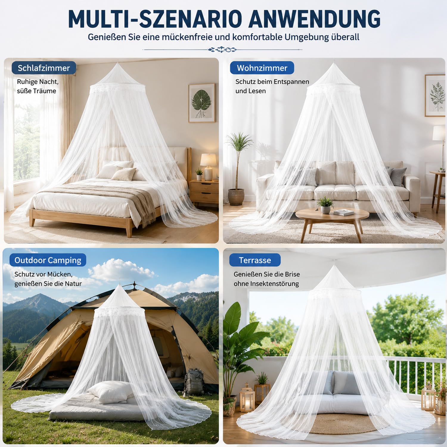 Zanzariera letto Zanzariera Letto Matrimoniale 60 x 250 x 1100cm,per Letto Bimbi/Matrimoniale/Singolo, Facile da Installare con Kit Completo,Protezione dalle Zanzare
