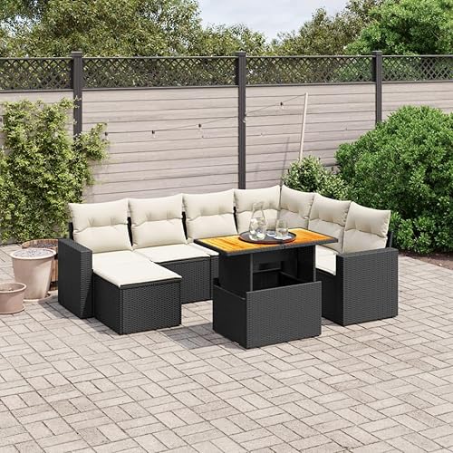 Miniatura 11 de 5-Piece Garden Sofa Set in Black and Cream White, Modern Outdoor Furniture with Modular Design, Weather-Resistant PE Rattan and Steel Frame