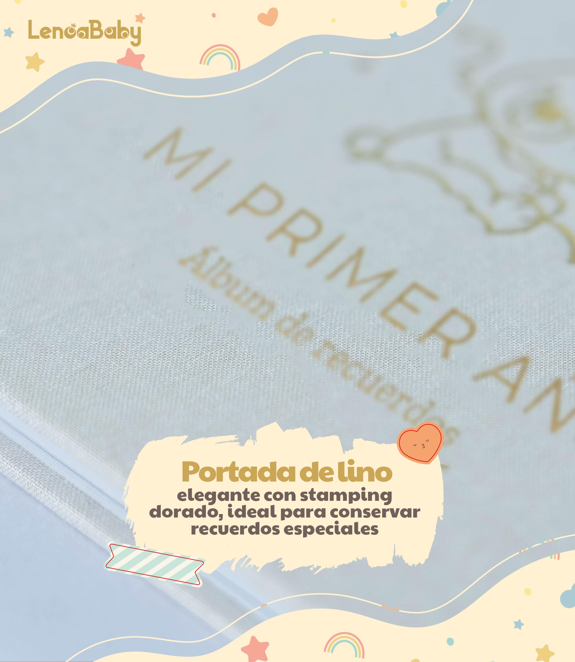 Album Fotos Bebe Mi Primer Año con Portada en Tela Lino y 75 Páginas - Libro Recuerdos Bebe con Pegatinas Ideal como Regalo Bebe Recien Nacido Niño y Niña Regalo Baby Shower - Album Bebe Primer Año — view 4